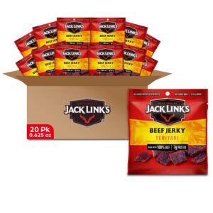 Jack Link's Beef Jerky, Teriyaki, Multipack Bags - Flavorful Meat Snack for Lunches, Ready to Eat - 7g of Protein, Made with Premium Beef, No Added MSG - 0.625 oz (Pack of 20)