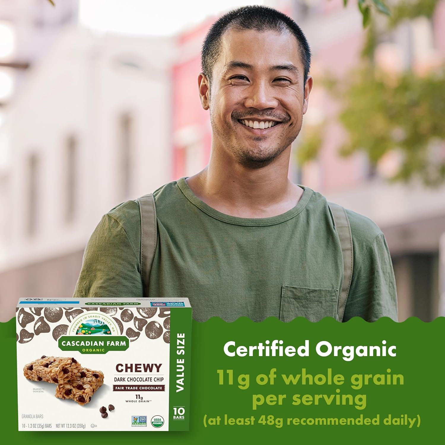 Cascadian Farm Organic Chocolate Chip Granola Bars, 10 ct, 12.3 oz - Image 3